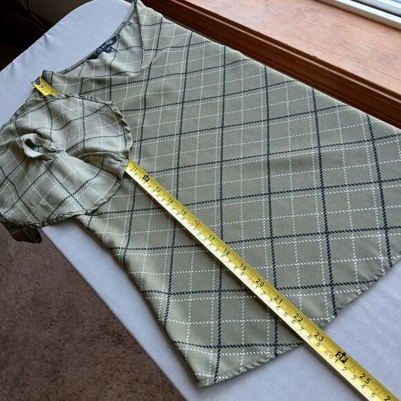 Annabelle Olive Plaid Print Blouse XS V-neck boho tunic 3/4 bell ruffle sleeve - Picture 7 of 11